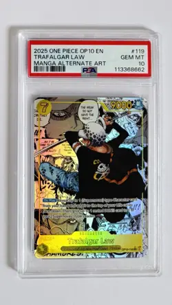 Bandai One Piece OP10 Trafalgar Law OP10-119 Foil Manga Alt Art PSA 10 - Image 1