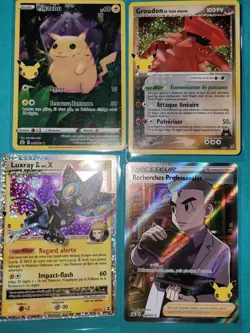 4 Cartes Pokemon Celebrations Luxray Groudon Pikachu Recherches Professorales FR - Image 1