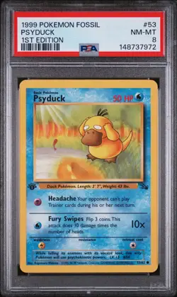 PSA 8 NM/MT 1999 POKEMON FOSSIL 53 PSYDUCK 1ST EDITION ENGLISH - Image 1