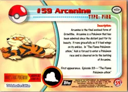 1999 Topps Pokemon TV Animation Series 1 #59 Arcanine Black Topps FoilLogo - Image 2