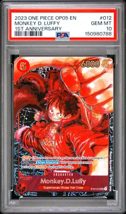2023 One Piece OP05 EN Monkey D Luffy 1st Anniversary #012 PSA 10 GEM MINT - Image 1
