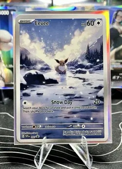 Eevee Snow Day Custom Fan Art Pokemon Card w/ Holo Sleeve - Image 1