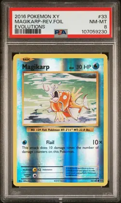 2016 POKEMON XY EVOLUTIONS #33 MAGIKARP-REVERSE FOIL PSA 8 - Image 1