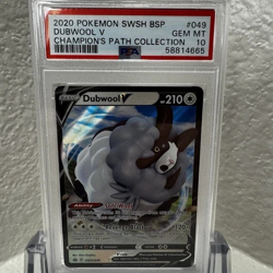 2020 Pokemon Sword & Shield BSP Champions Path Holo Dubwool V SWSH049 PSA 10 - Image 1