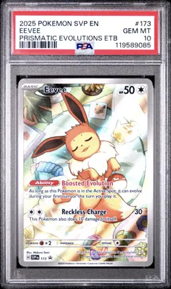 2025 Pokemon SVP EN Prismatic Evolutions ETB #173 Eevee PSA 10 GEM MINT - Image 3