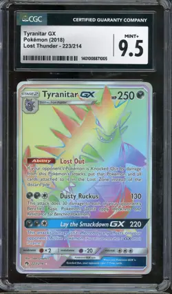 2018 POKEMON TYRANITAR GX LOST THUNDER 223/214 CGC 9.5 MINT+ - Image 1