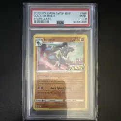 Pokemon Lucario SWSH186 Promo Prerelease Holo 120 HP PSA 9 SWSH Sword & Shield - Image 1