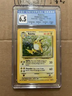CGC 6.5 1999 Pokemon TCG Raichu Base Set Unlimited Holo Rare 14/102 2008 - Image 1