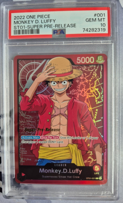 One Piece Monkey D. Luffy ST01-001 Super Pre-Release PSA 10 GEM MINT English - Image 1
