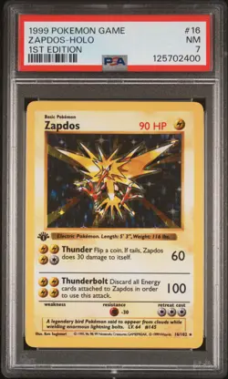 1999 POKEMON BASE SET 1ST EDITION #16 ZAPDOS-HOLO PSA 7 - Image 1
