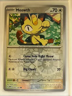 Meowth 052/165 Common 151 Pokemon Reverse Holo Near Mint - Image 1