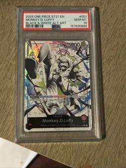 Monkey D Luffy St21-001 Black and White Alt Art PSA 10 - Image 1