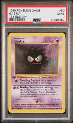 Pokemon Card Gastly 50/102 1st Edition PSA 9 Shadowless Base Set - Image 1