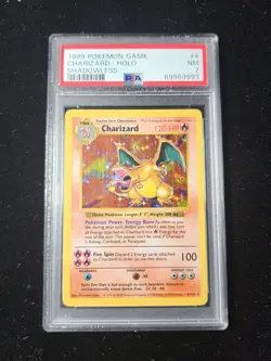 CHARIZARD 1999 POKEMON BASE SET SHADOWLESS #4 HOLO PSA 7 NEAR MINT - Image 1