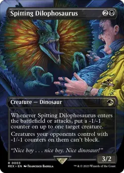 Spitting Dilophosaurus - BORDERLESS ALT ART NM (MTG Jurassic World 003) - Image 1