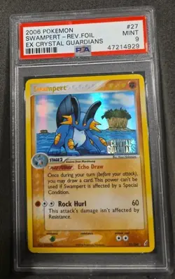 POKEMON CARD SWAMPERT REVERSE HOLO 27 EX CRYSTAL GUARDIANS #27 GRADED PSA 9 MINT - Image 1
