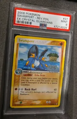 POKEMON CARD SWAMPERT REVERSE HOLO 27 EX CRYSTAL GUARDIANS #27 GRADED PSA 9 MINT - Image 2
