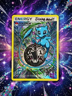 Hand Painted Pokemon Shining Mew On Holo Energy Pokemon Card By: Potato 🥔 - Image 1