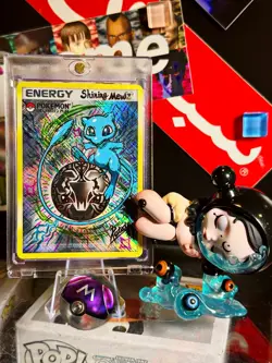 Hand Painted Pokemon Shining Mew On Holo Energy Pokemon Card By: Potato 🥔 - Image 2