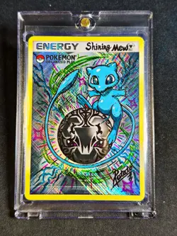Hand Painted Pokemon Shining Mew On Holo Energy Pokemon Card By: Potato 🥔 - Image 3