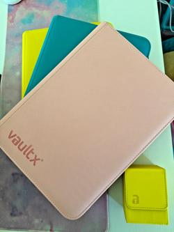 Vault X LOT 9-Pocket TCG Exo-Tec Zip Binder & Card Deck Box Set Teal Pink Yellow - Image 1