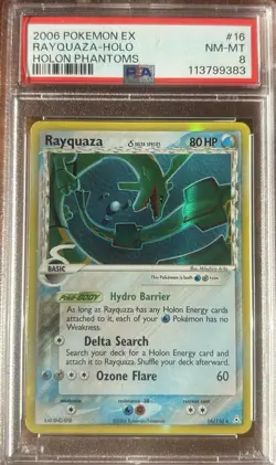 Pokemon 2006 EX Holon Phantoms Rayquaza Holographic Card #16 PSA 8 - Image 1