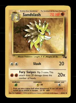 Sandslash 41/62 Fossil Unlimited MP Pokemon - Image 1