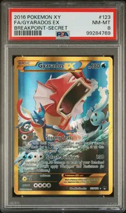 2016 POKEMON XY BREAKPOINT SECRET #123 FULL ART/GYARADOS EX PSA 8 (Cracked Case) - Image 1