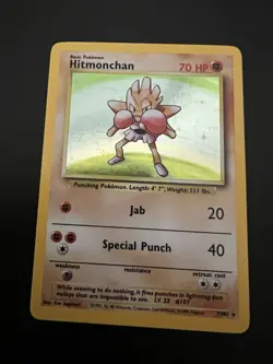 Hitmonchan 7/102 Base Set Unlimited 1999 Pokemon Card Holo Rare NM - Image 1