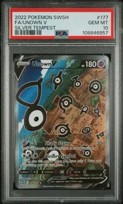 Pokemon Karte Icognito V/Unown V 177/195 Silberne Sturmwinde PSA 10 Englisch - Image 1