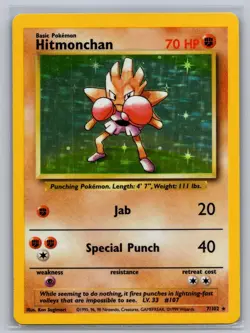Hitmonchan 7/102 MP Base Set Unlimited Holo Pokemon - Image 1