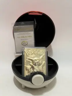 1999 Burger King Pokemon 23k Gold Plated Trading Card Pikachu w/Pokeball & COA - Image 1
