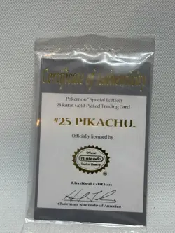 1999 Burger King Pokemon 23k Gold Plated Trading Card Pikachu w/Pokeball & COA - Image 5