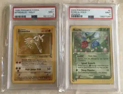 Pokemon TCG 1999 Fossil Hitmonlee-Holo And 2003 EX Roselia-Holo Dragon PSA 9 - Image 1