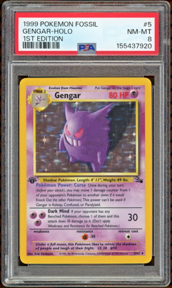 1999 Pokemon Gengar 1999 Fossil #5/62 1st Edition Holo PSA 8 Super Clean Copy - Image 1