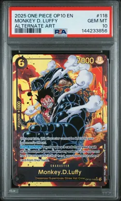 2025 One Piece OP10 EN Monkey D Luffy Alternate Art #118 PSA 10 GEM MINT - Image 1