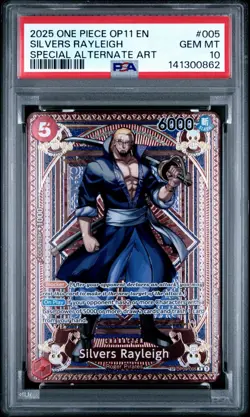2025 One Piece OP11 Special Alternate Art Silvers Rayleigh OP09-005 EN PSA 10 - Image 1