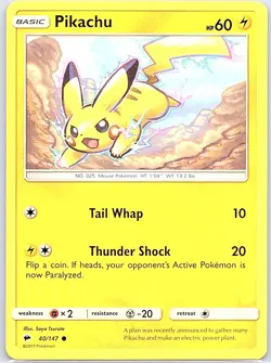 Pikachu 40/147 Non Holo SM - Burning Shadows - Pokemon Card - NM - Image 1