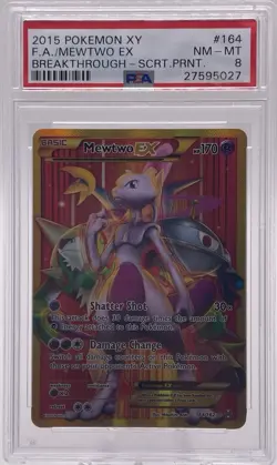 PSA 8 FULL ART MEWTWO EX 2015 POKEMON XY BREAKTHROUGH SECRET RARE #164/162 - Image 1