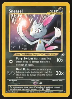 Pokemon Neo Genesis Rare Sneasel Card 25/111 - Image 1