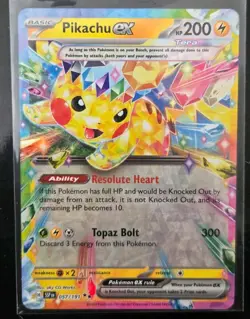 Pokemon TCG Pikachu ex 057/191 Sv08 Surging Sparks Double Rare Full Art Holo Eng - Image 1