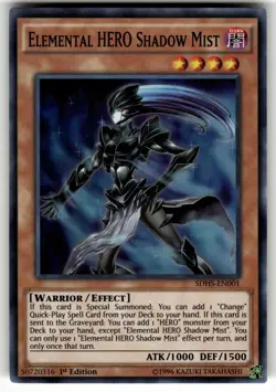 Elemental HERO Shadow Mist SDHS-EN001 (Super Rare) Yu-Gi-Oh 1st Edition NM - Image 1