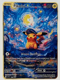 Van Gogh Starry Night Pikachu – Gold Metal Fan Made Custom Pokemon Card - Image 1