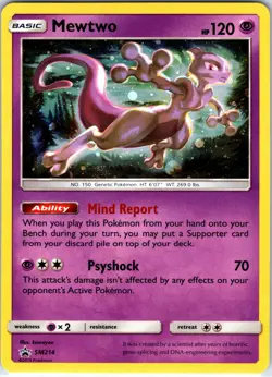Pokemon Sun And Moon Black Star Promo Holo Mewtwo SM214 NM - Image 1