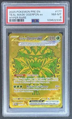 2025 POKEMON PRISMATIC EVOLUTIONS TEAL MASK OGERPON EX HYPER RARE PSA 8 - Image 1