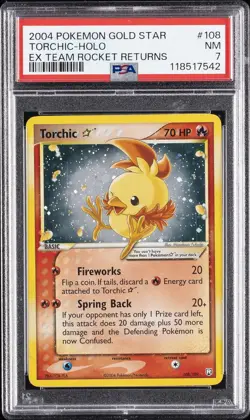 2004 POKEMON EX TEAM ROCKET RETURNS GOLD STAR #108 TORCHIC-HOLO PSA 7 - Image 1