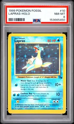 1999 Pokemon Fossil Unlimited Holo Lapras 10/62 PSA Grade 8 - Image 1