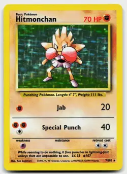 Hitmonchan 7/102 Holo Holo Rare Base Set Unlimited Pokemon Holo MP - Image 1