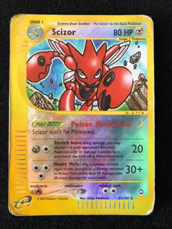 Pokemon TCG Scizor Reverse Holo 32/147 Aquapolis HP/DMG Condition WOTC 2003 - Image 1