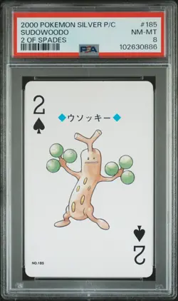 2000 POKEMON SILVER VERSION PLAYING CARDS 2 OF SPADES #185 SUDOWOODO PSA 8 - Image 1